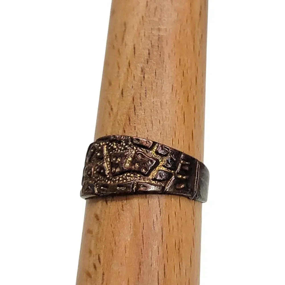Vintage Brutalist Copper Bronze Ring Band Textured Modernist Studio Size 8